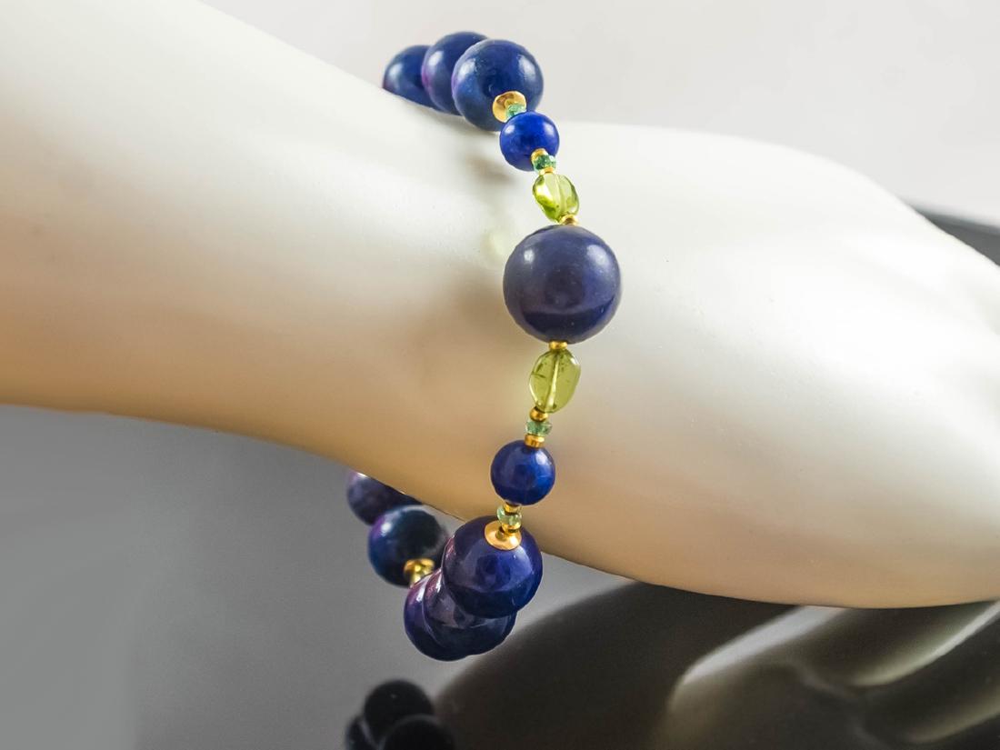 14K Vintage Style Lapis Lazuli bracelet with Emeralds (1 of 5)