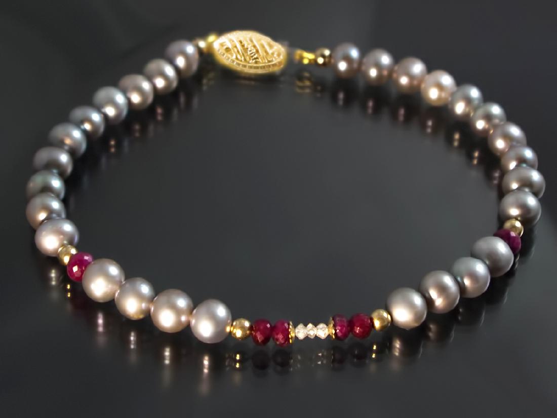 14K Classic Pearl Bracelet with Rubies and Diamonds 0.2 (1 of 5)