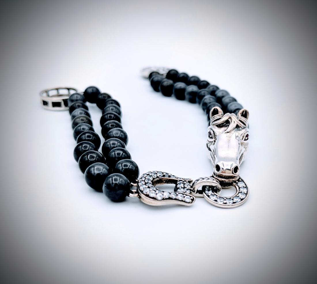 Sterling Silver Beaded Nuumite Horse Designed Bracelet (1 of 4)