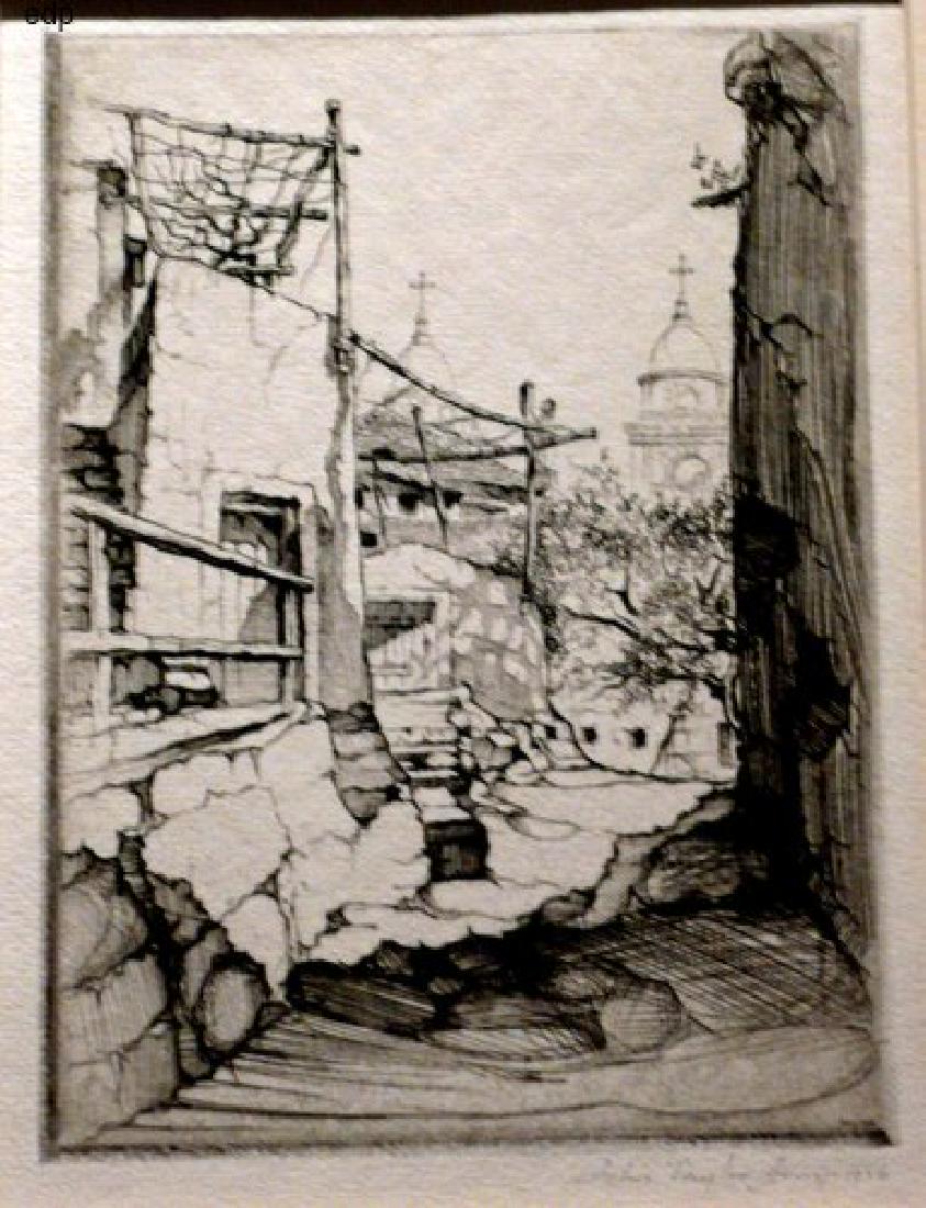 John Taylor Arms Signed Print La Chiesa, Borgio: Arms, John Taylor. LA CHIESA, BORGIO. F. 178. Etching, 1926. Edition of 106 printed by Frederick Reynolds. Signed "Arms 1926" in the plate, and signed in pencil in the margin. This Number 7 in the Ita