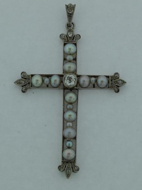 Beautiful Antique Platinum Diamonds & Pearls Cross (1 of 3)