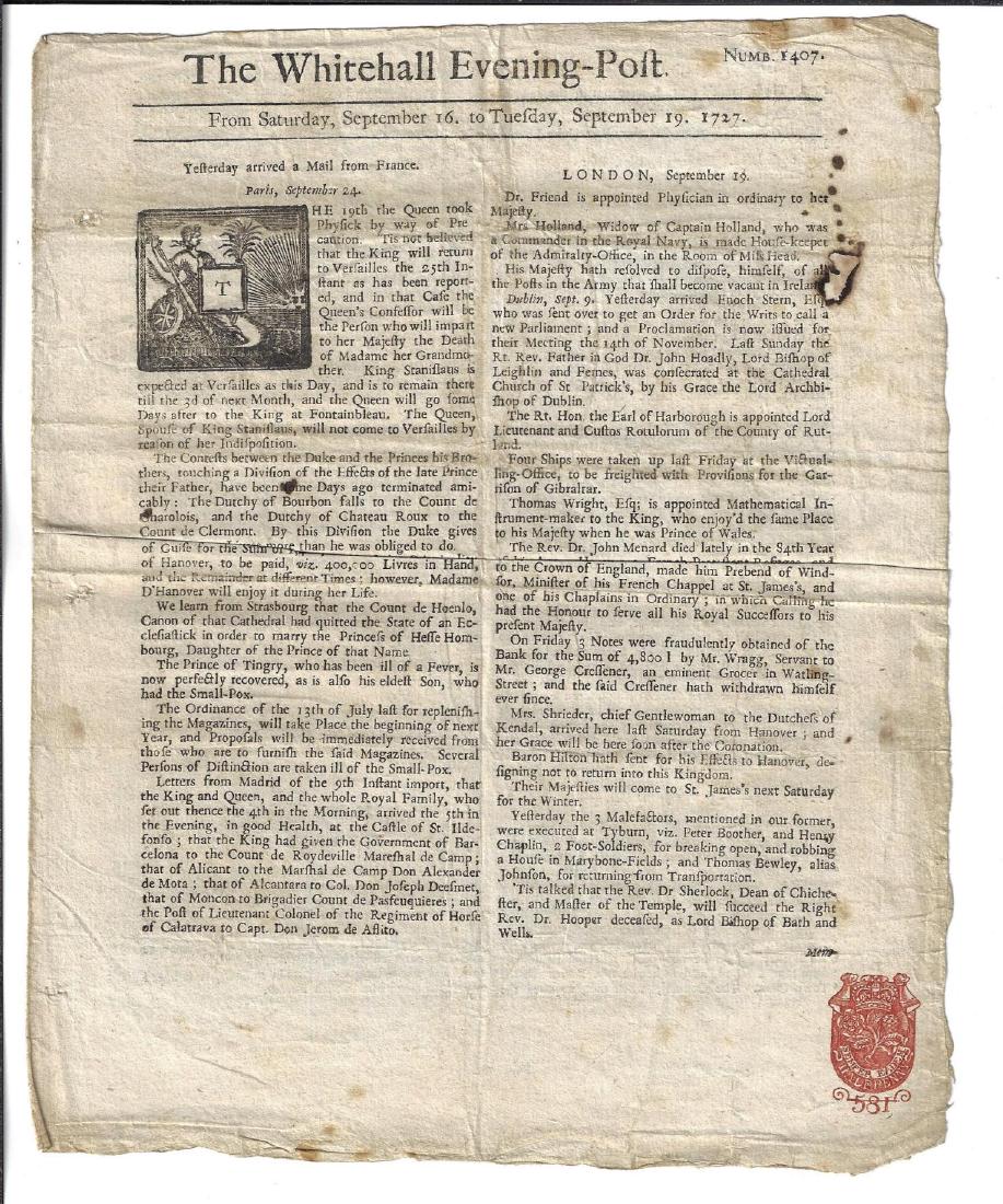 1727 Whitehall Evening-Post (1 of 2)