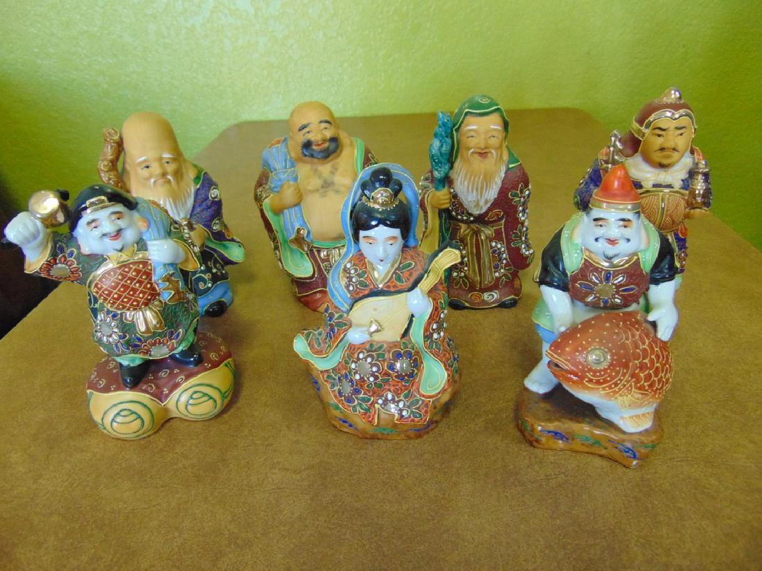 Japanese Kutani Seven 7 Lucky Gods Porcelain Figurines