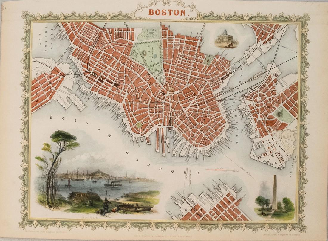 1851 Tallis Map of Boston -- Boston: Title/Content of Map: 1851 Tallis Map of Boston -- Boston Date: 1851, London Cartographer: J Tallis Size: 9.5 x 12.5 in. A very attractive map of Boston, offering great deal of detail of streets, rail