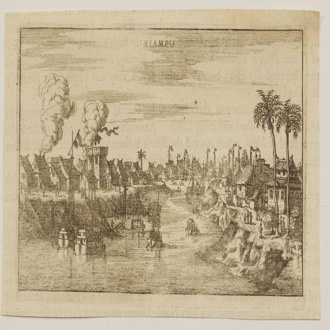 View Siampu China 1673 Copper etching Nieuhoff: Title/Content of Map: View Siampu China 1673 Copper etching Nieuhoff Date Printed: 1673 Cartographer: Johan Nieuhoff (1618-1672) Material/Medium: Copper etching Size: Leaf Dimension: 10,5x17 cm (4.1x6