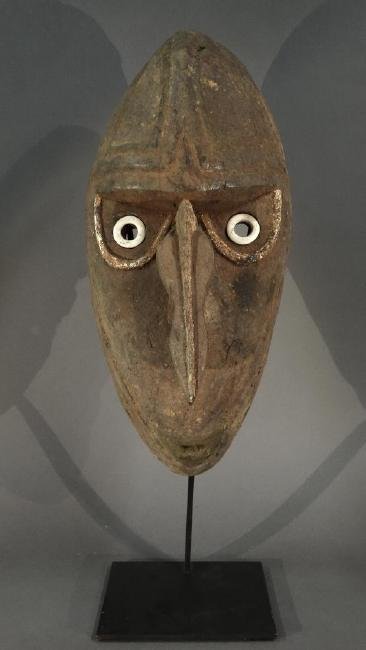 First Class Dance Mask "SIKA" from Sassoia - Boiken: First Class Dance Mask "SIKA" from Sassoia - Boiken Region - East Sepik - - East Sepik - Papua New Guinea Mid 20th century Wood, porcelain rings 39 cm For ceremonial use: wooden mask of ancestor - Boi