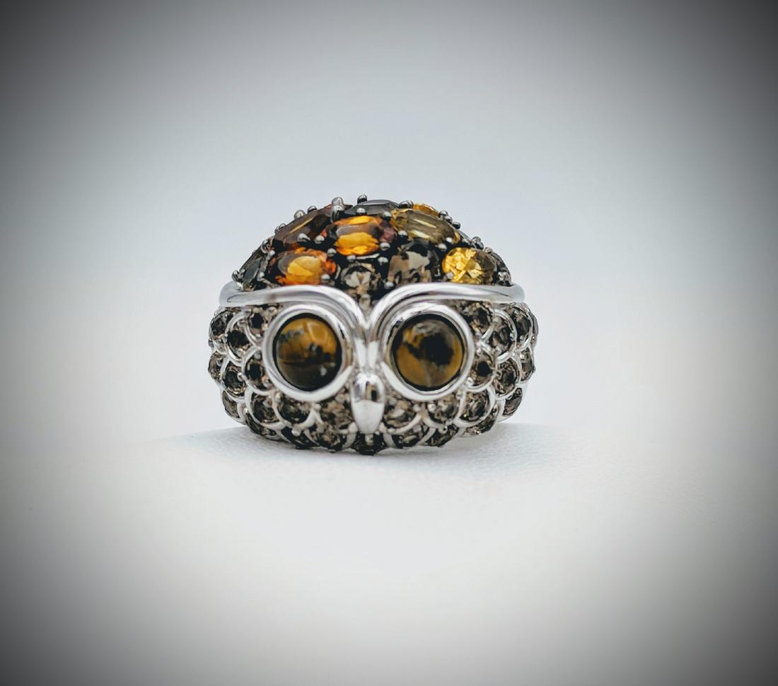 Sterling Silver Sz 7 Owl Designed Ring w Tigers Eye, (1 of 4)