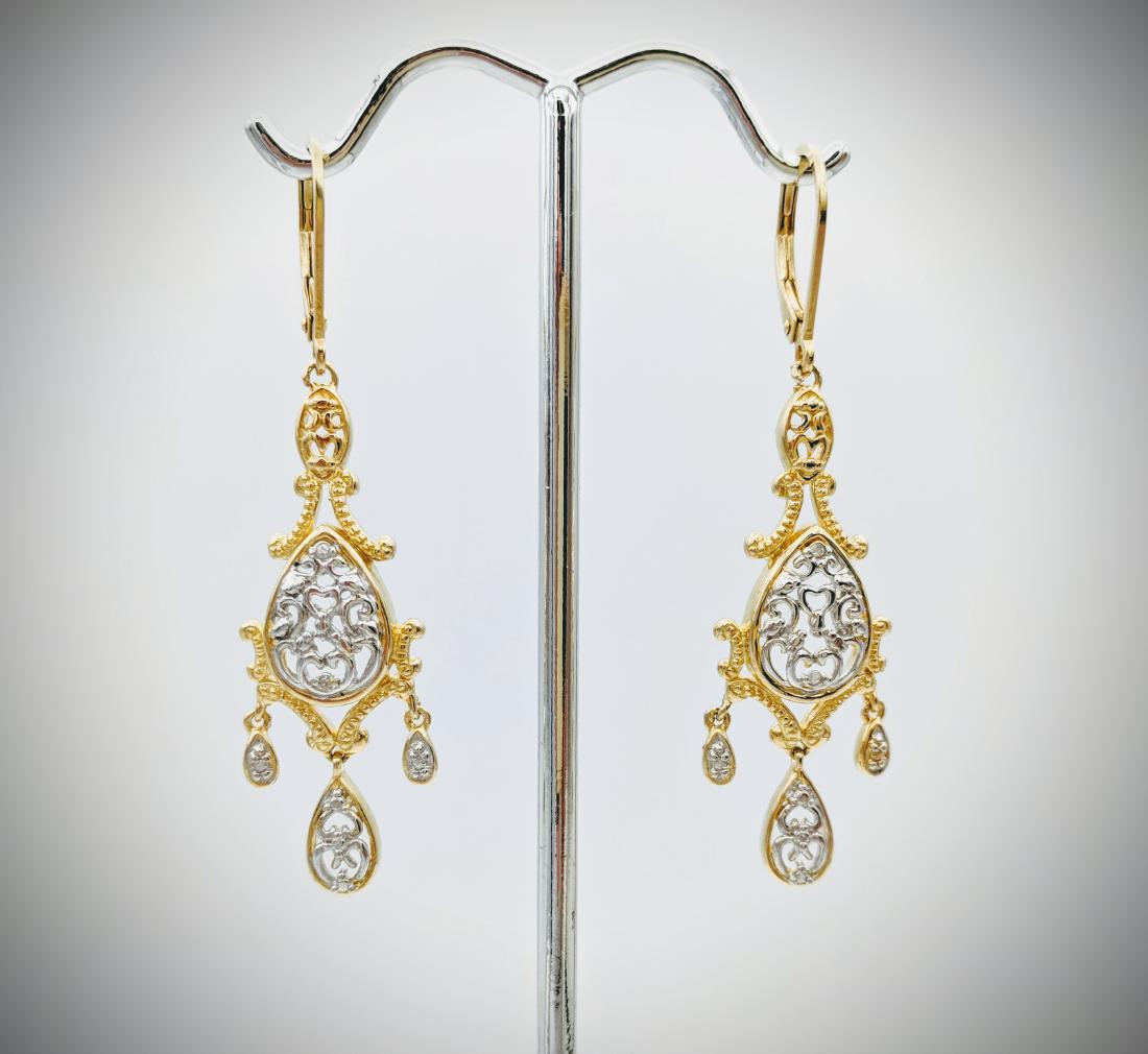 Gold Plated Chandelier Earrings w Diamonds (1 of 3)