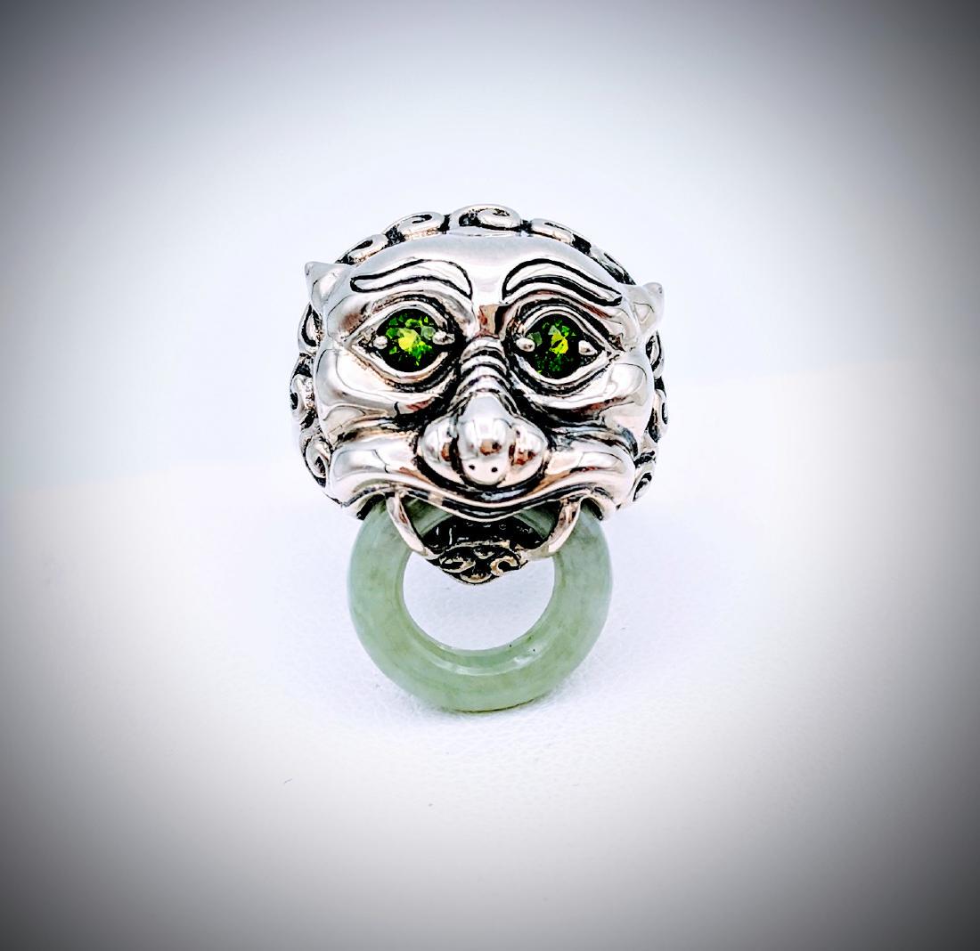 Sterling Silver Sz 7 Imperial Designed Ring w Jade Loop (1 of 3)