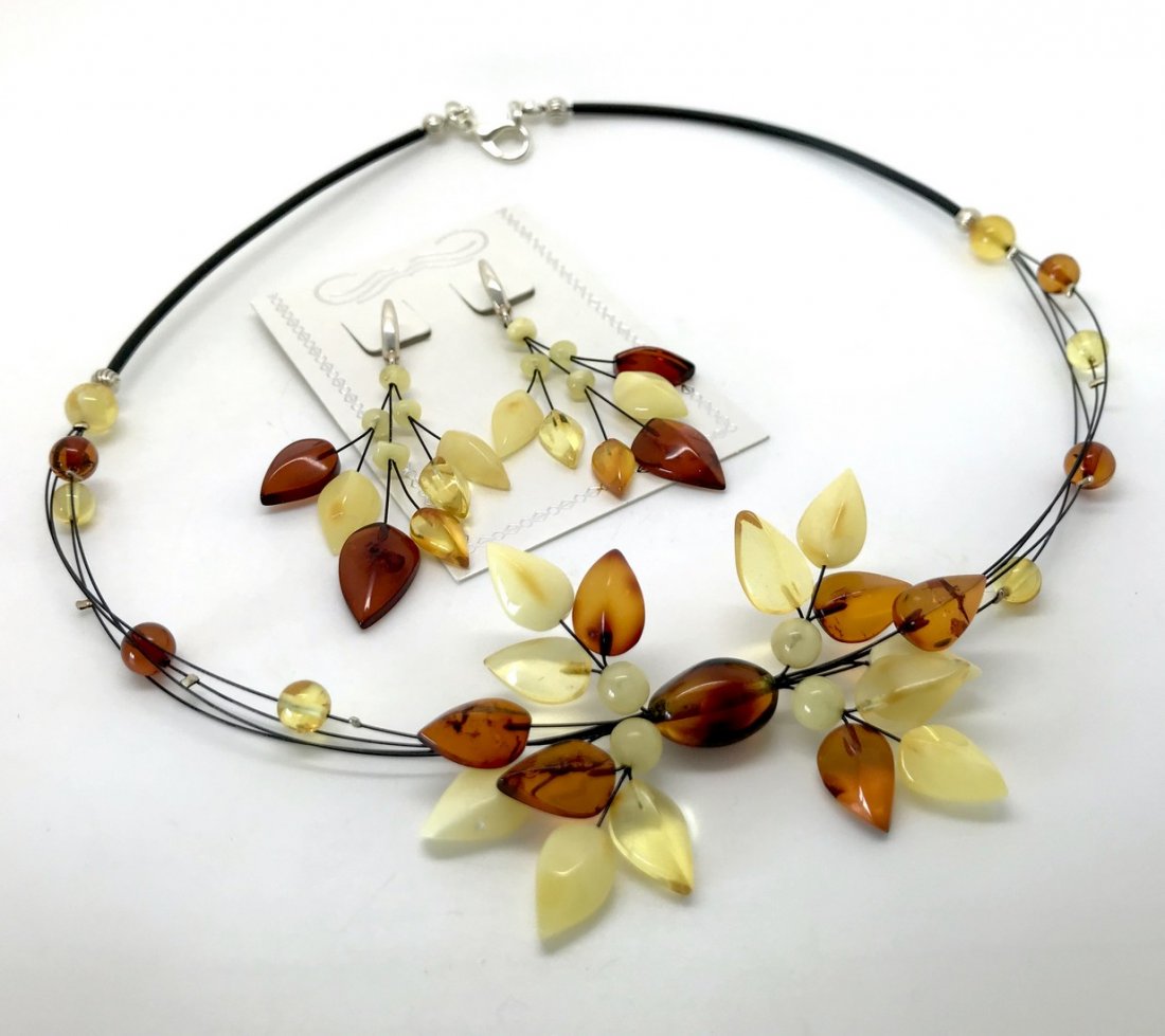 Collar necklace Earrings Sterling silver & Baltic amber (1 of 9)