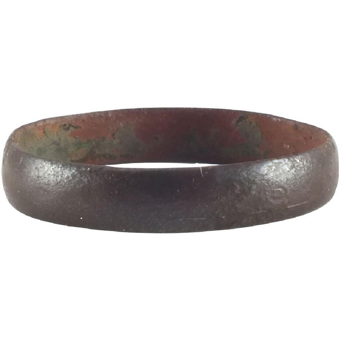 VIKING WEDDING RING, 866-1067 AD: No Reserve! Bronze, size 8 1/4. Medium width band with rounded face. Originally gilt, this ring now has a fine dark patina. Vikings exchanged rings on the pommel of the groom’s sword. No Reserve: Th