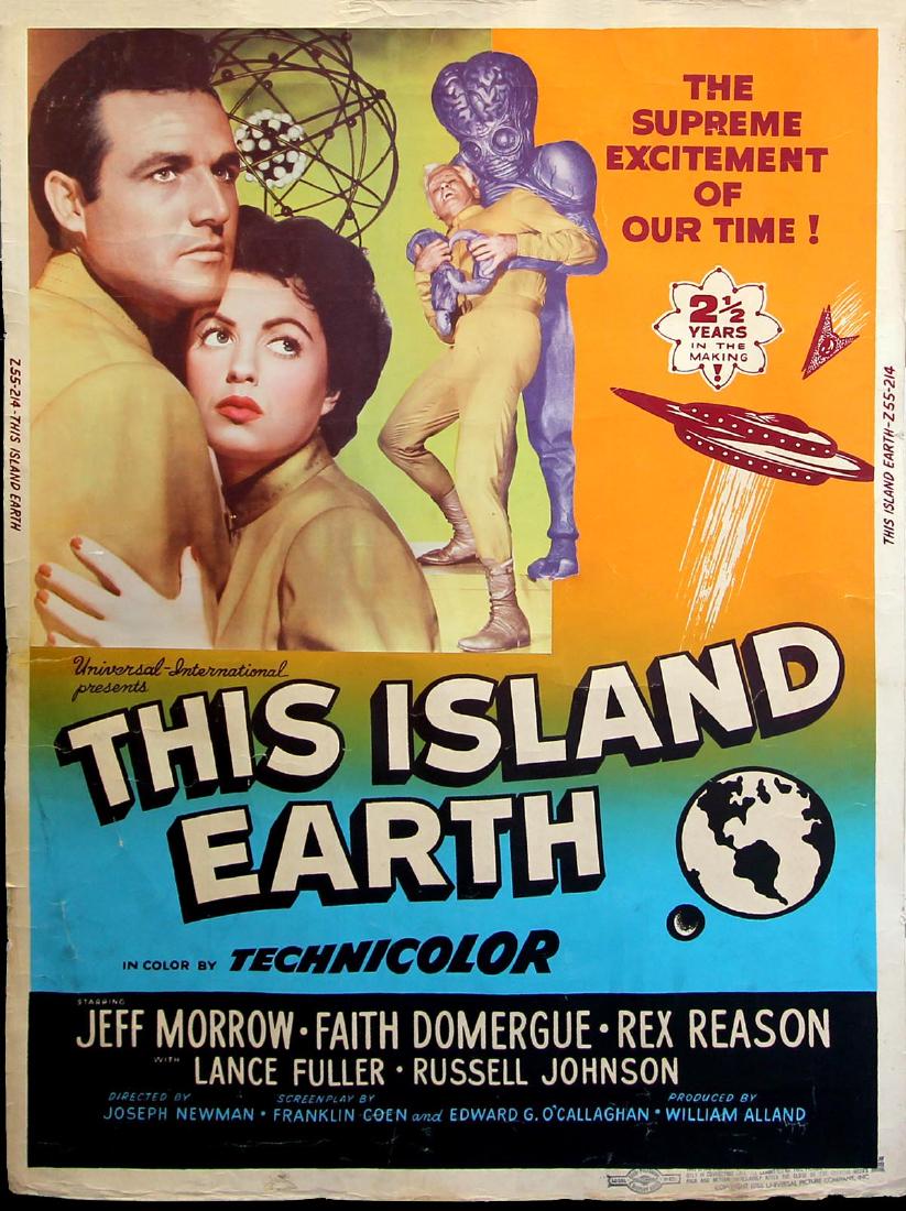 THIS ISLAND EARTH (1955): Vintage original 40 x 30 (100 x 75 cm.) poster, USA. Jeff Morrow, Faith Domergue, Rex Reason, Lance Fuller, Russell Johnson, dir: Joseph M. Newman, Jack Arnold: Universal. One of the top science ficti