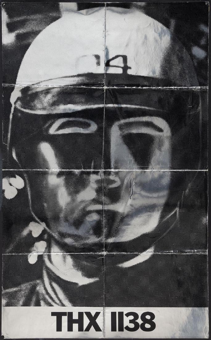 THX 1138 (1971): Vintage original 24 x 38" (61 x 99 cm.) special teaser poster, USA. Robert Duvall, Donald Pleasence, Don Pedro Colley, Maggie McOmie, dir: George Lucas; George Lucas' first feature film, adapted from