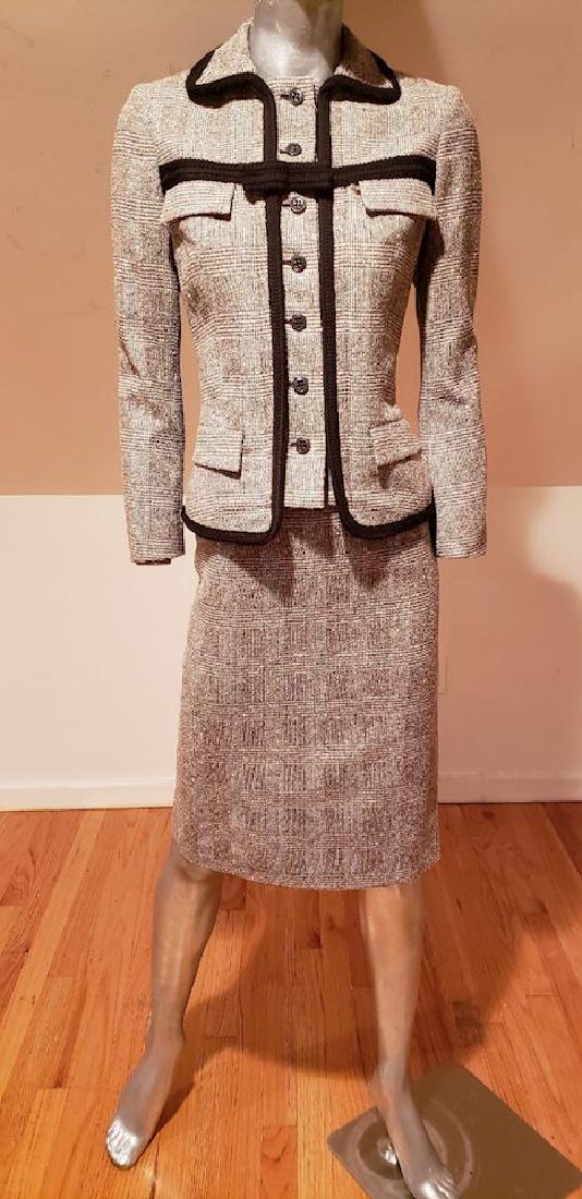 Les Copains brown tweed plaid wool silk skirt suit (1 of 6)