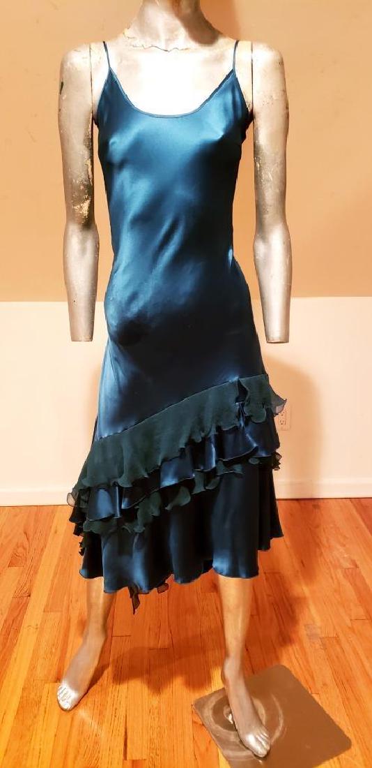Vintage Emerald green silk high low ruffle bias dress (1 of 5)