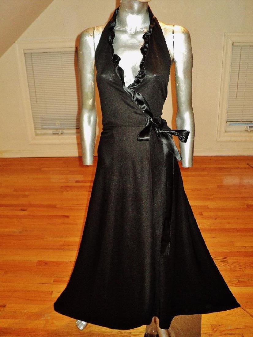 Vintage wrap gown knit ruffles satin ribbons 1970: No Reserve! Vintage wrap gown knit ruffles satin ribbons 1970 Vintage wrap gown knit ruffles satin ribbons 1970 Click images to enlarge Description AN ORIGINAL BEAUTY. WRAP GOWN MAXI/DRESS I BELIEVE F