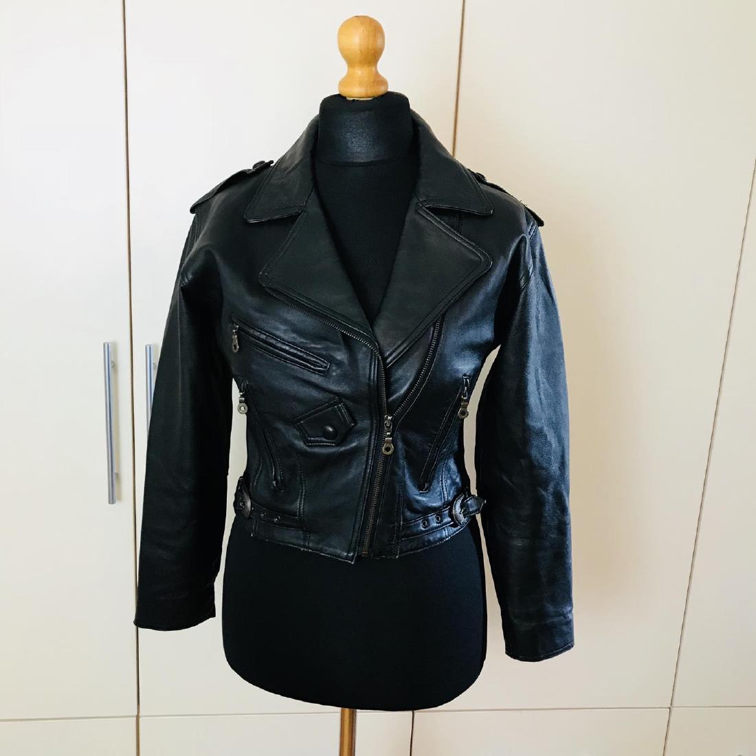 Vintage Women's Biker Black Leather Jacket Size US 6 (1 of 8)
