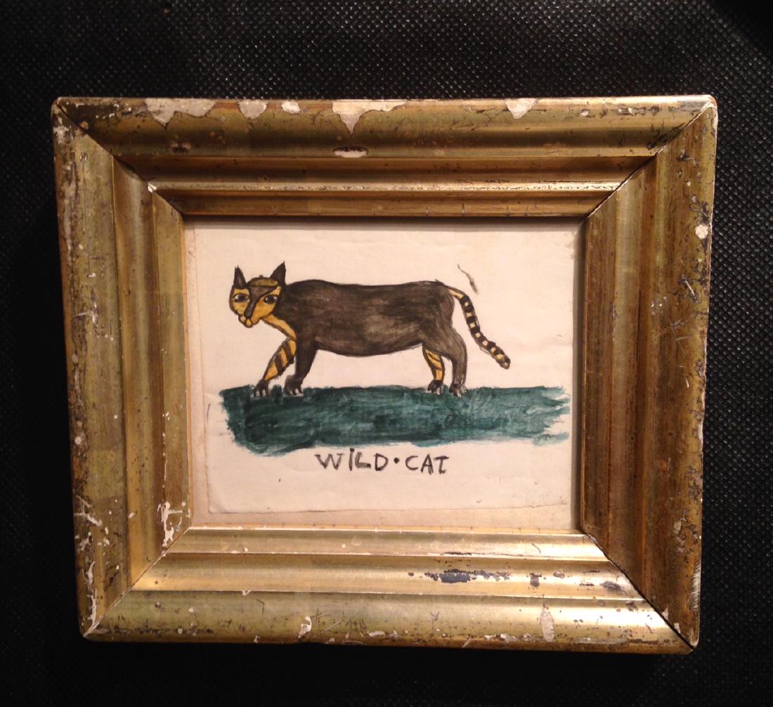 Folk Art Original Watercolor in a 19thc Worn Gold Leaf (1 of 2)