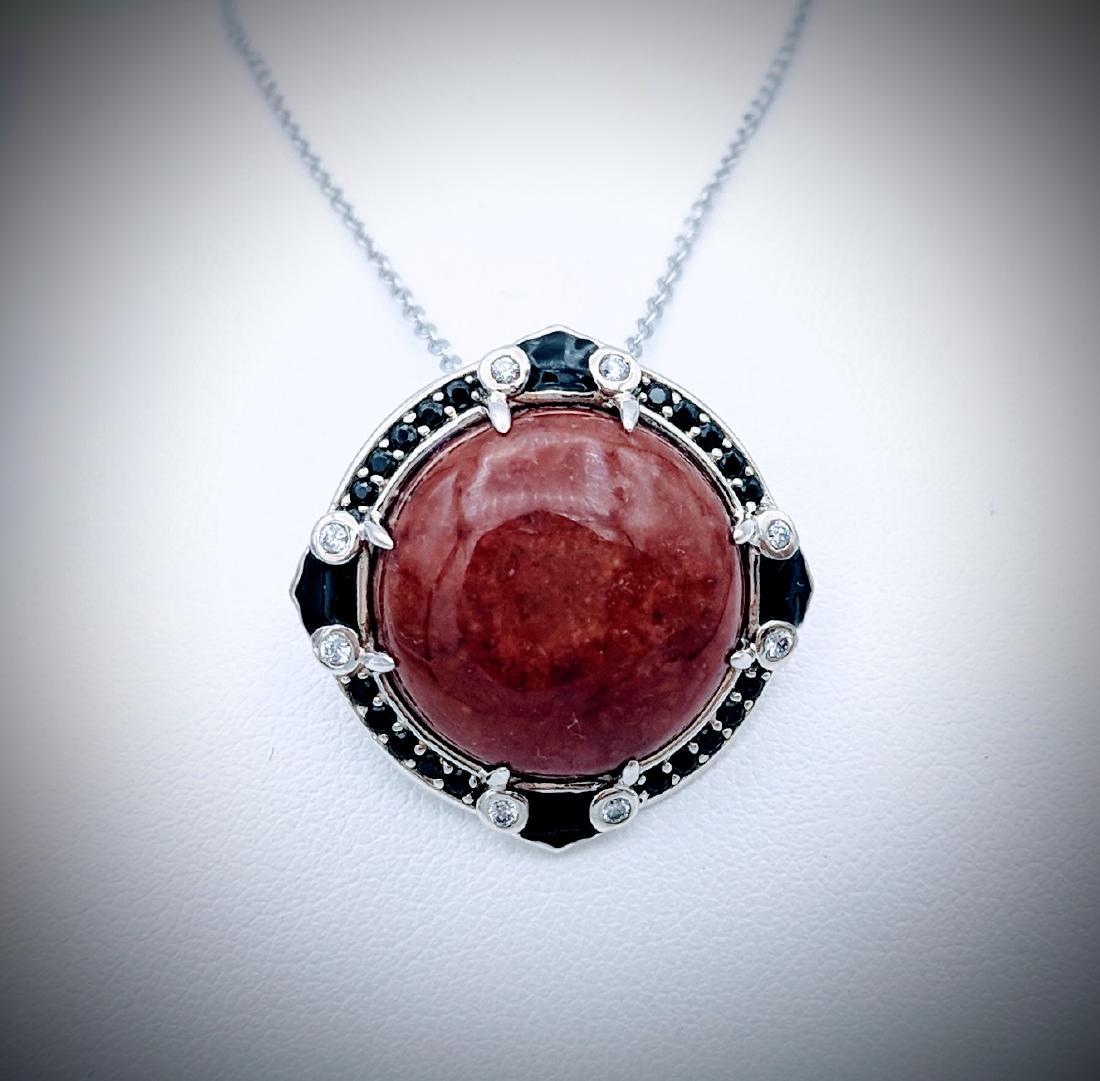 Sterling Silver Necklace & Jasper Pendant w Melanite & (1 of 3)