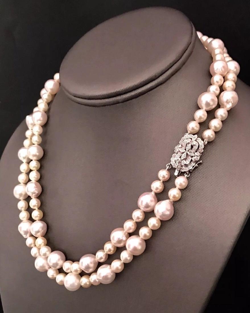 CERTIFIED $9,500 BAROQUE DOUBL EAKOYA PEARL 9.4-6.4MM (1 of 11)