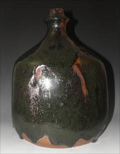 Ploen: Huge, Scandinavian stoneware vase with an extraordinary tenmoku, green and metallic crystalline glaze, every bit worthy of Erik Ploen’s reputation for exceptional glazes. Renowned Scandinavian ceram