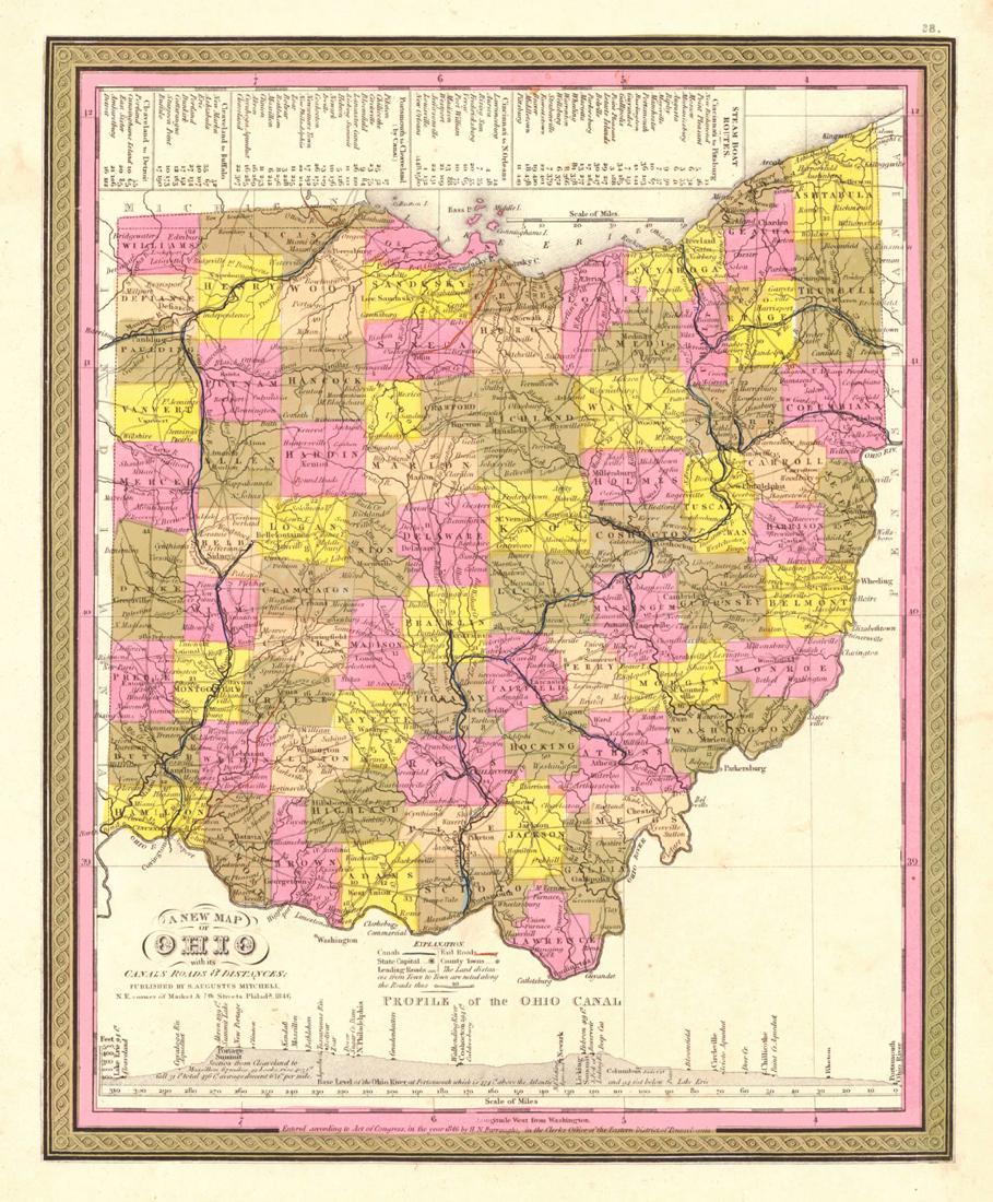 New Map of Ohio With Its Canals Roads & Distances;: Reserve Reduced! Item: New Map of Ohio With Its Canals Roads & Distances; Date: 1847 Cartographer: MITCHELL, SAMUEL AUGUSTUS Publisher: S.A. MITCHELL Size (inches): 14X11.5 copyrighted by H.N. Burroug