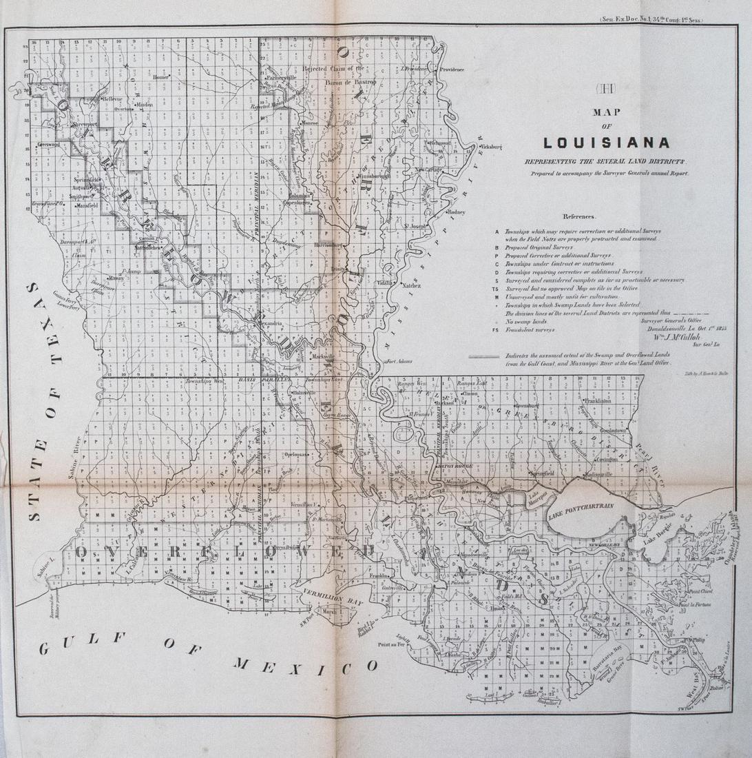 1855 Land Office Survey Map of Louisiana (H) Map of