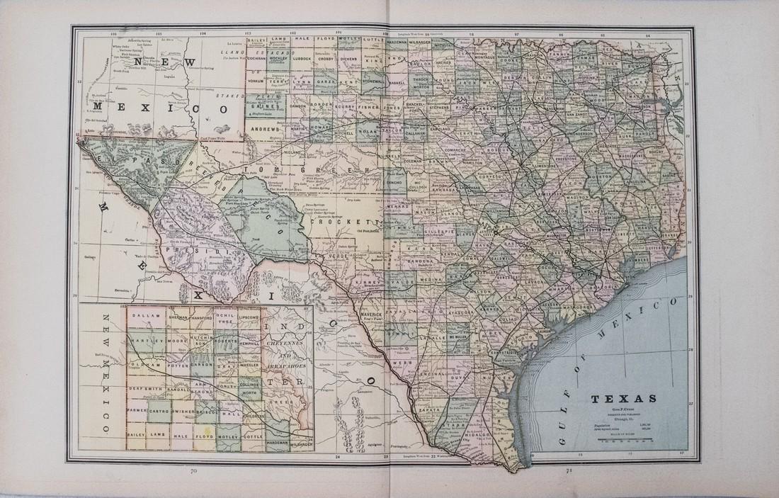 1886 Cram Map of Texas [verso] Indian Territory [and] (1 of 3)