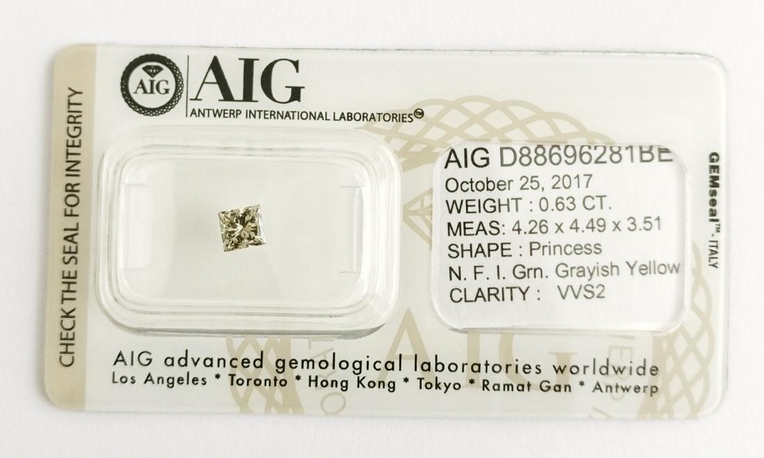 0.63 ct Princess cut diamond N.F.Intense Greenish (1 of 4)