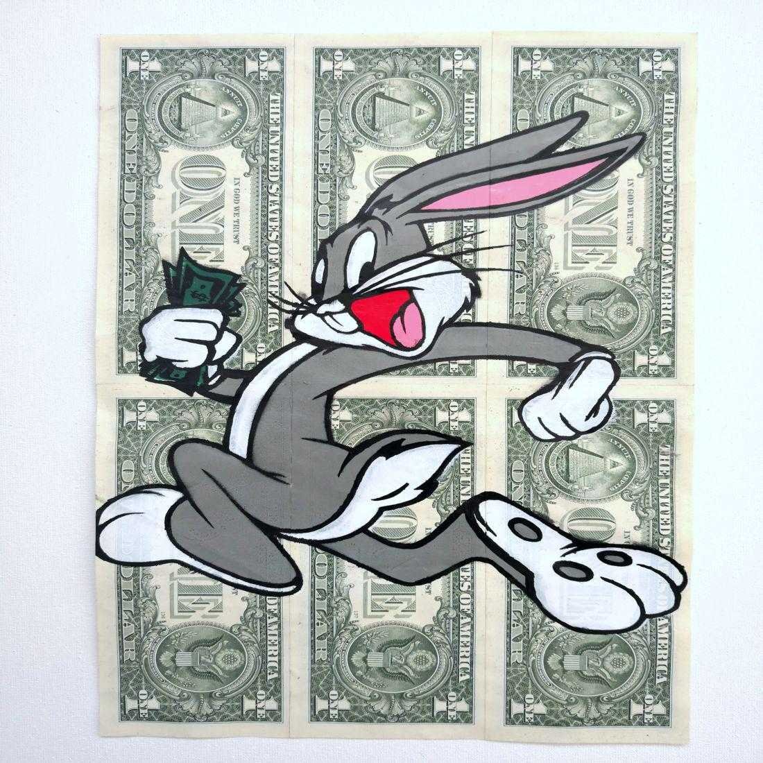 BASM Catch me if you can: Reduced Reserve! New to Jasper52! Catch me if you can BASM Spray paint / stencil on American Dollar banknotes 31 x 19.5 cm [ 44 x 37 cm - FRAME ] You are bidding for ''Catch me if you can ''- BASM Ori
