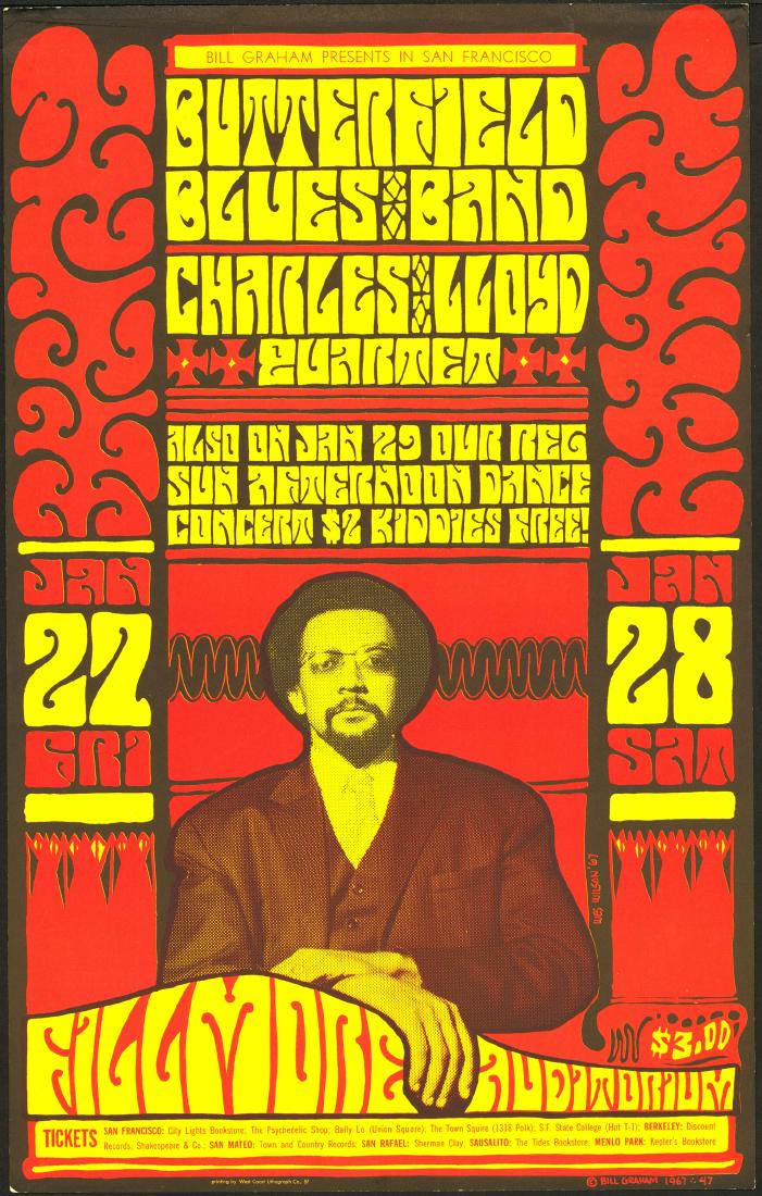 BG-47 Paul Butterfield Poster: No Reserve! Artist: Wes Wilson Medium: Lithograph Printing Date: 1967 Publisher: Bill Graham Series: Bill Graham Presents Size: 14 ½" x 22 ?" An original poster used to promote a series of shows at t
