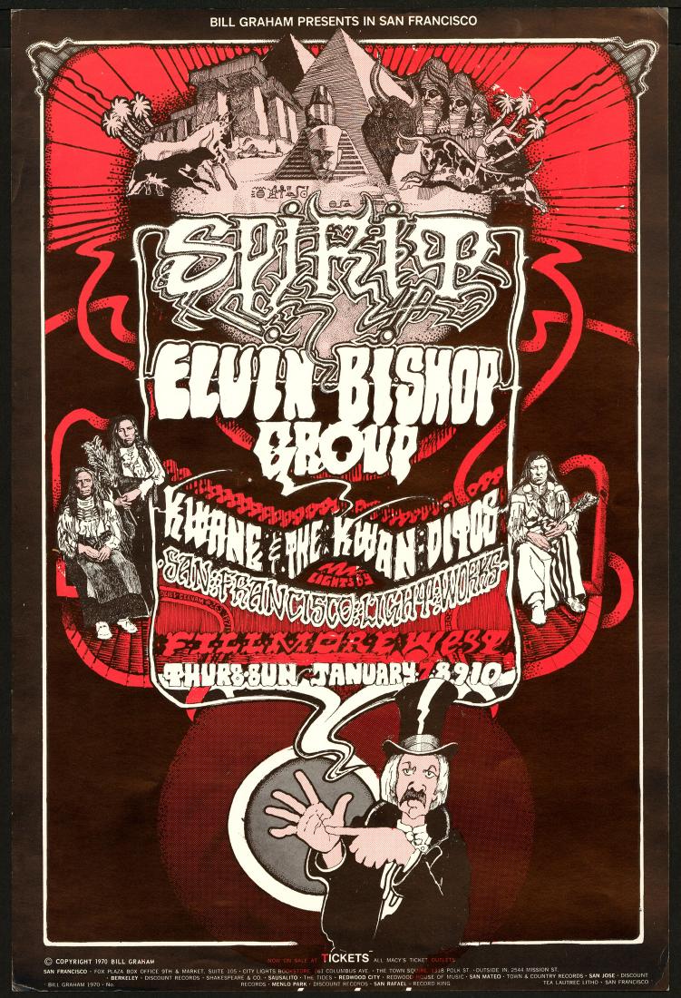 BG-265 Spirit Fillmore Poster: Artist: Norman Orr Medium: Lithograph Printing Date: 1971 Publisher: Bill Graham Series: Bill Graham Presents Size: 14" x 20 ?" An original poster used to promote a series of shows at the Fillmore Aud