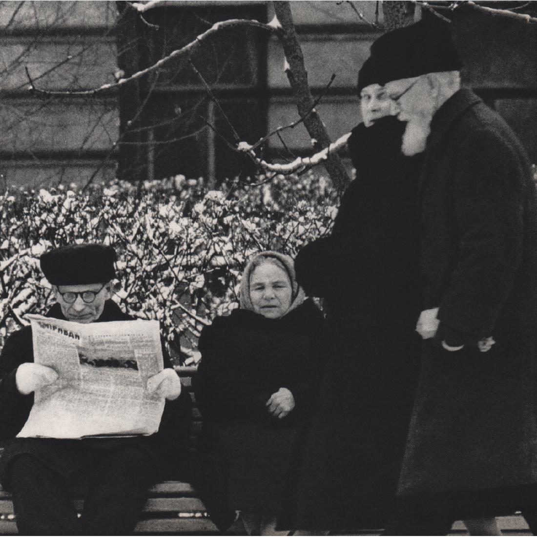 WILLIAM KLEIN - Movie Poster, Benches: Artist: WILLIAM KLEIN Print Title: Movie Poster, Benches, Pravda Medium: Sheet-fed Gravure Printing Date: 1960's Printed in Japan Image Size Approx. 9.5 X 9 inches William Klein an American-born Frenc