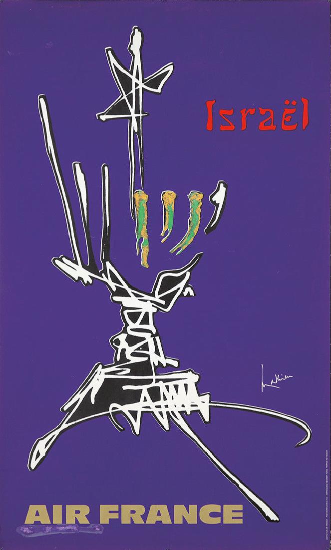 Original Vintage Poster Air France Travel Mathieu: This is an ORIGINAL FIRST PRINTING of this poster by Georges Mathieu. It measures approximately 24 x 39 inches, and is in B (slight stains) condition. Note: This is NOT a reproduction. We only sell OR