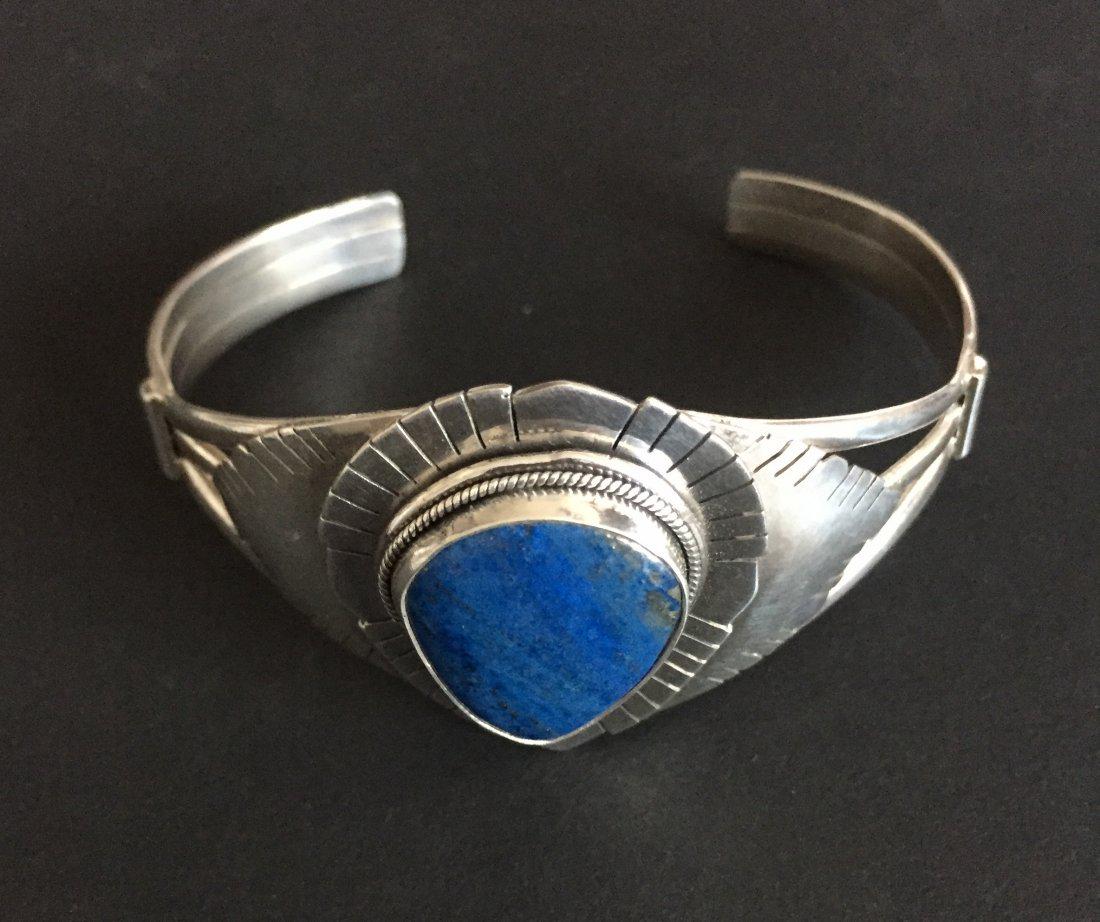 sterling silver Navajo bangle with Lapis Lazuli (1 of 7)