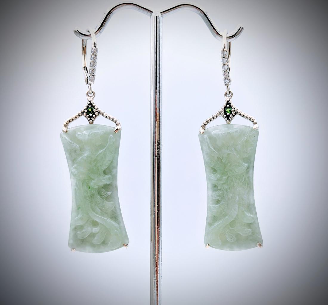 Sterling Silver Flying Dragon Engraved Jade Earrings w (1 of 3)