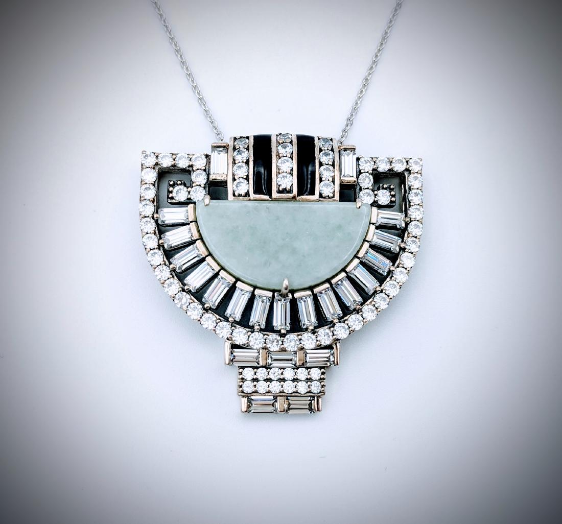 Sterling Silver Necklace w Jade, CZ & Black Enamaling (1 of 3)