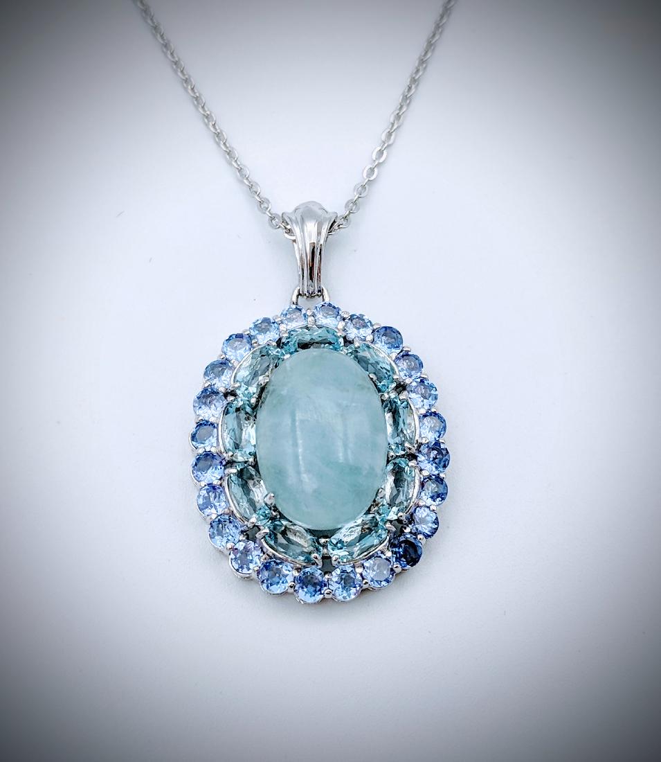 Necklace w Blue Lace Agate, Sky Blue Topaz & Amethyst (1 of 3)