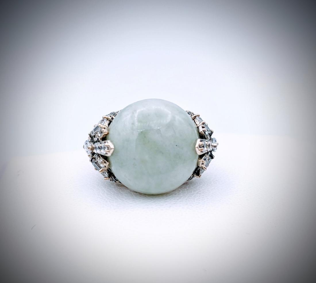 Sterling Silver Sz 7 Antique Style Jade & CZ Ring (1 of 4)