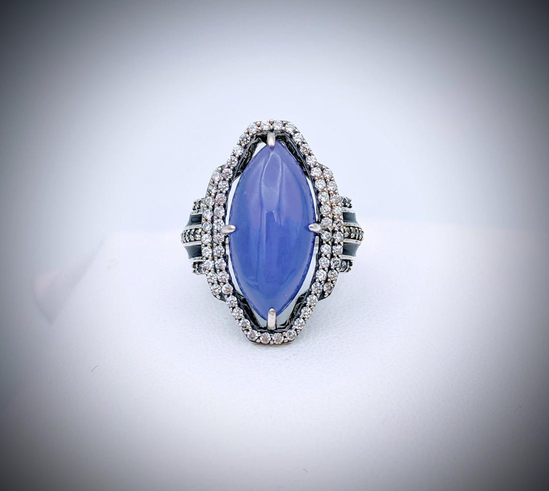 Violet Jade, CZ & Black Enamaling Ring Sz 7 (1 of 3)