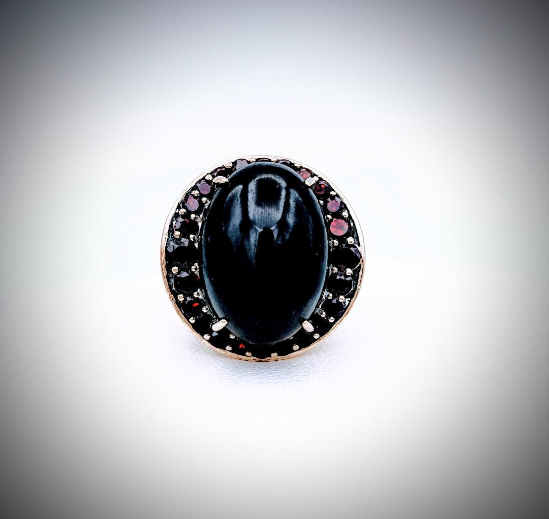 Sterling Silver Black Onyx & Red Garnet Ring Sz 7 (1 of 4)