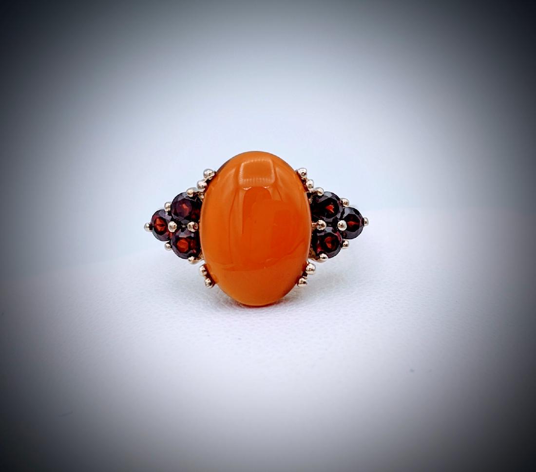 Gold Plated SS Carnelian & Red Garnet Ring Sz 7: Reserve Reduced! Item: Gold Plated SS Carnelian & Red Garnet Ring Sz 7 Brand: Jean Lin Collection Metal Purity: 925 Sterling Silver Gemstones: Carnelian & Red Garnet Carat Weights: 1 Oval Carnelian at