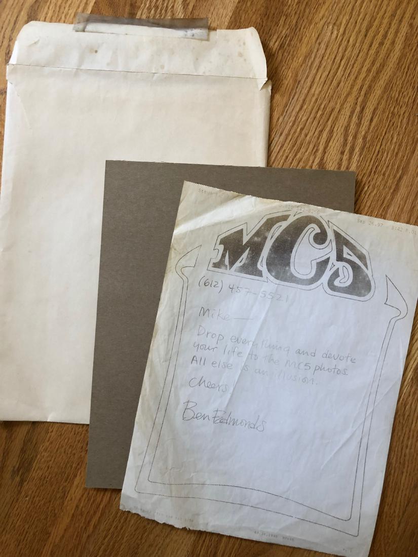 VERY RARE MC5 FAX to Photographer: This is a historic peice. An original FAX from Ben Edwards to a photographer he hired to prepare some photos for production and inclusion in his MC5 biogrophy. The Award-winning music journalist Ben E