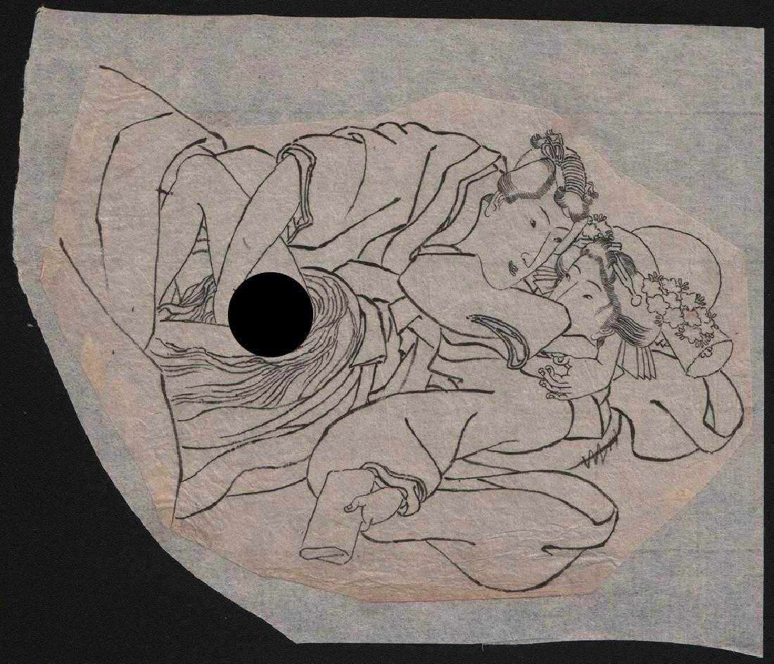 Utagawa School Preparatory Drawing for Shunga Woodblock (1 of 2)