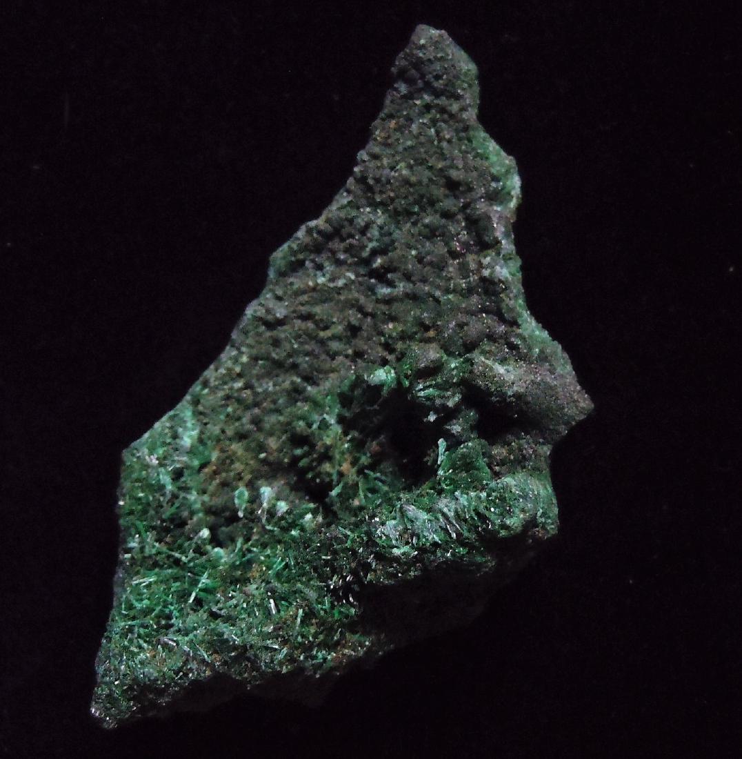 BRIGHT GREEN MALACHITE: Title: BRIGHT GREEN MALACHITE Origin: Kengere Mine, Republic of Congo Size: 4.5x2.5x1.5 cm / 16 gram bright green, massive malachite crust covered by malachite crystal sprays Please note that this lot