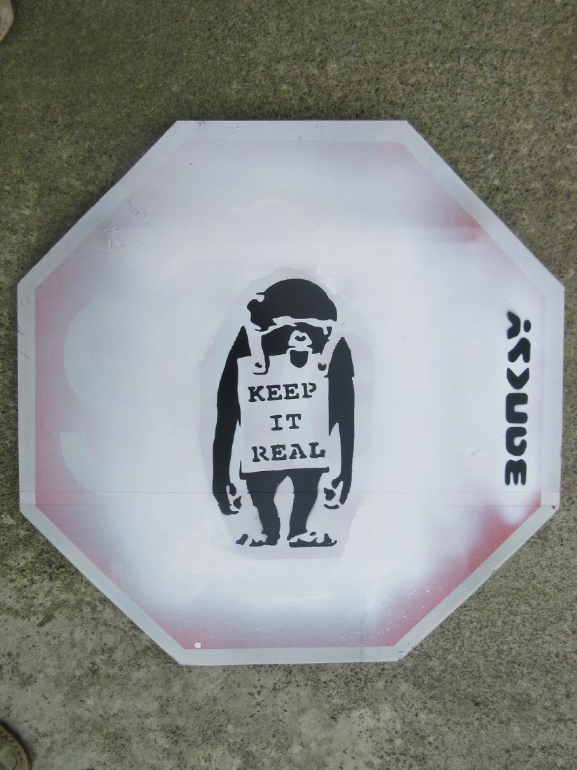 Banksy, Attributed "keep it Real" Spray Paint on Metal (1 of 4)