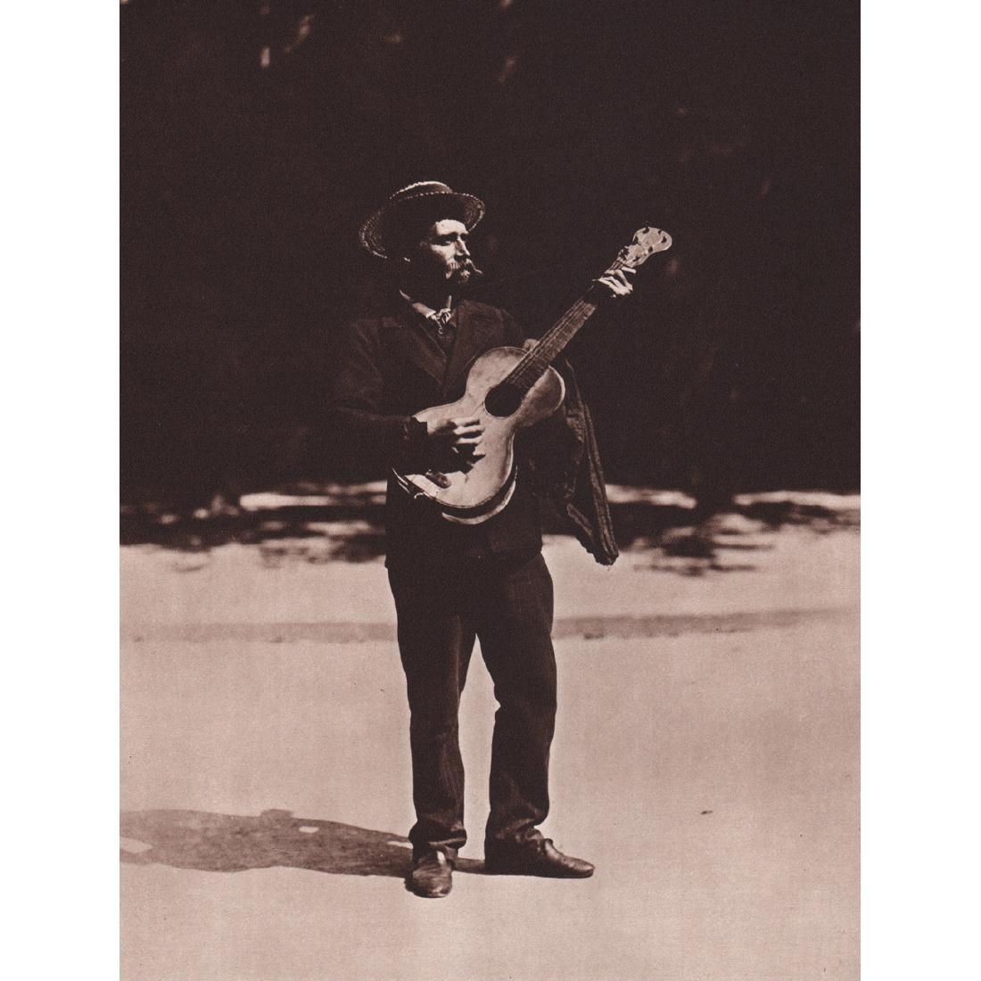 EUGENE ATGET - Street Musician, Paris: Artist: EUGENE ATGET Print Title: Street Musician, Paris Medium: Sheet-Fed Gravure Printing Date: 1960's Printed in Switzerland Image Size approx: 6 x 8 inches Jean-Eugène-Auguste Atget (1857-1927) w