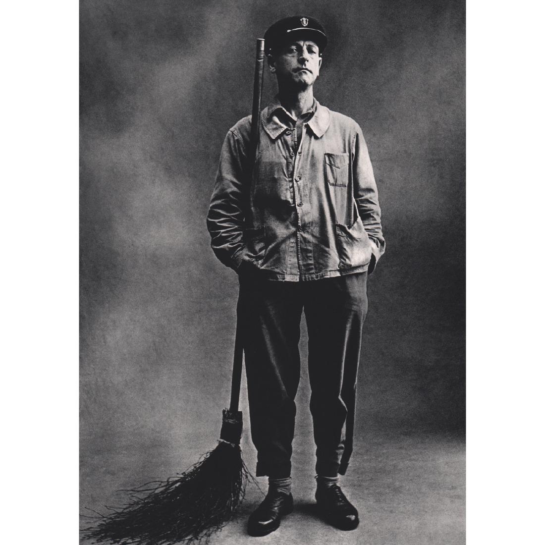 IRVING PENN - Paris Street Cleaner: Artist: IRVING PENN Print Title: Paris Street Cleaner Medium: Sheet-fed Gravure Printing Date: 1960's Printed in Switzerland Image Size approx: 8.5 X 12 inches Irving Pennwas an American photographer 
