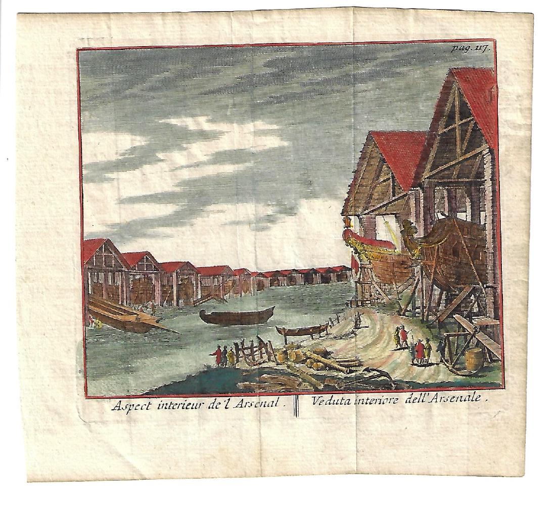 17th C Engraving Hand Colored Venice Arsenal (1 of 1)