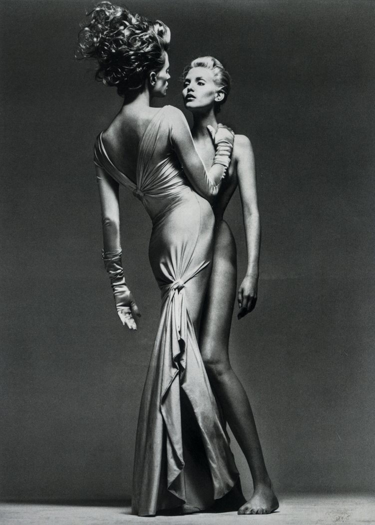 RICHARD AVEDON - Versace with Kristen McMenamy, Nadja: Artist: Richard Avedon Title: Versace with Kristen McMenamy, Nadja Auermann Medium: Photo Litho, 1996, Italy Dimensions: 7.35x10" Heat Wax Mounted on 12x16" Conservation Board Richard Avedon was an Am